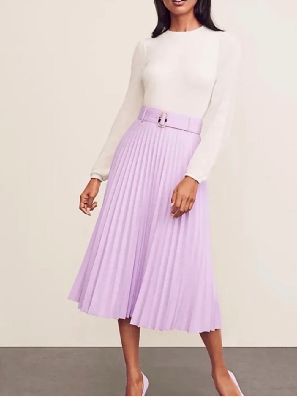 Ann Taylor Pleated Midi Skirt with Belt